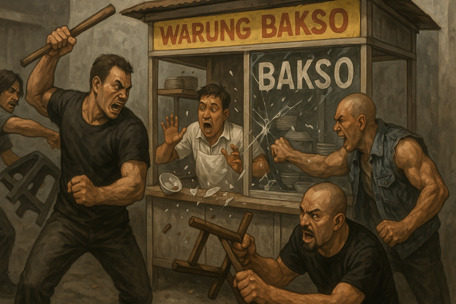 Sekelompok Pria Diduga Preman Serang dan Rusak Warung Bakso di Medan Area